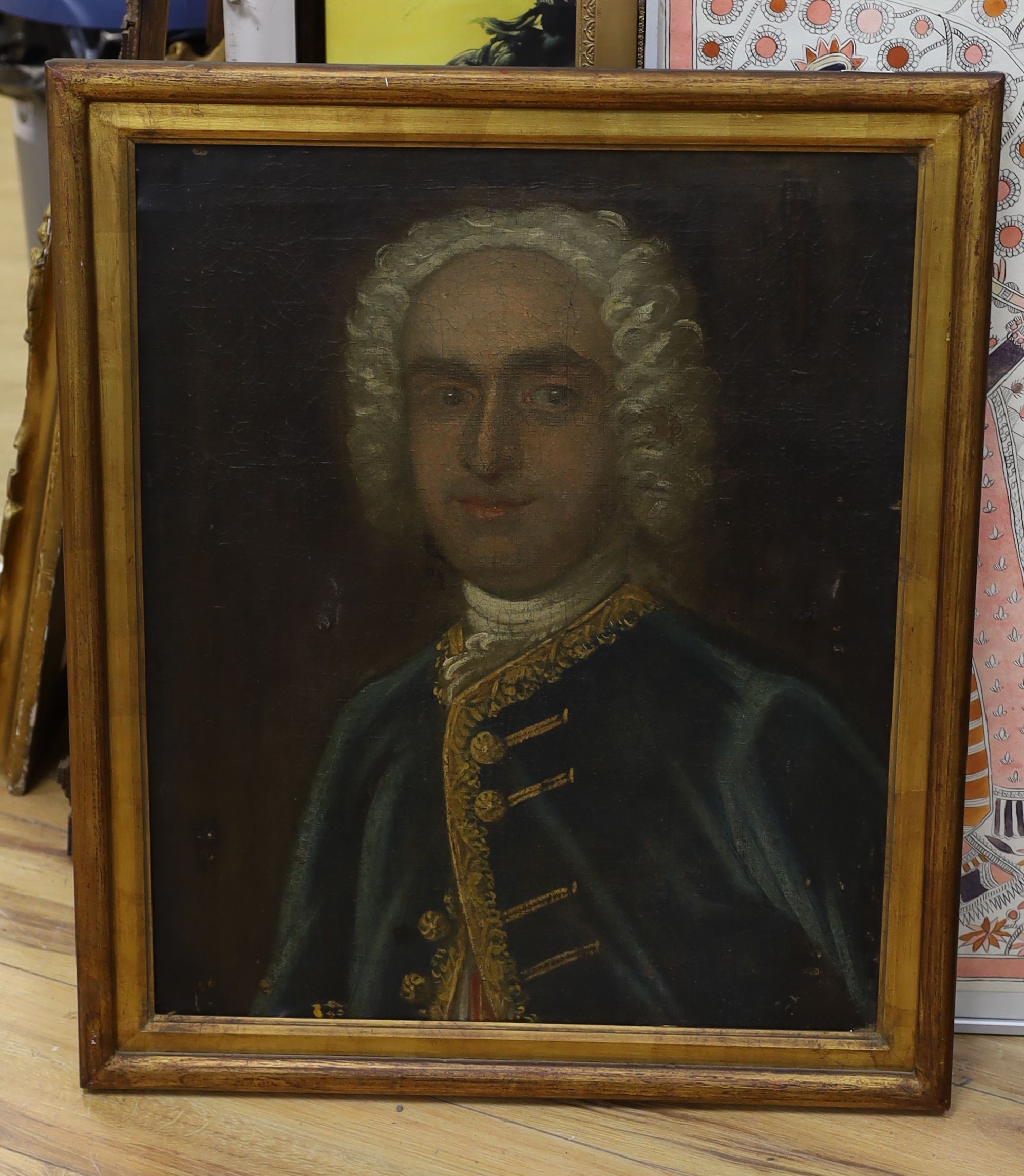 18th century English School, naive oil on canvas, Portrait of a gentleman, 59 x 48cm